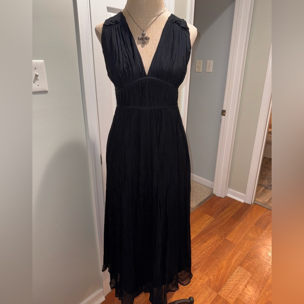 Banana Republic Black crinkle midi Evening dress Gown wedding guest summer small